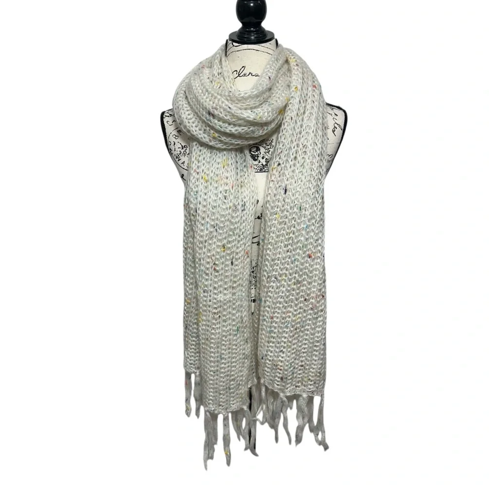 Steve Madden Open Knit Cream Rainbow Speckled Scarf‎